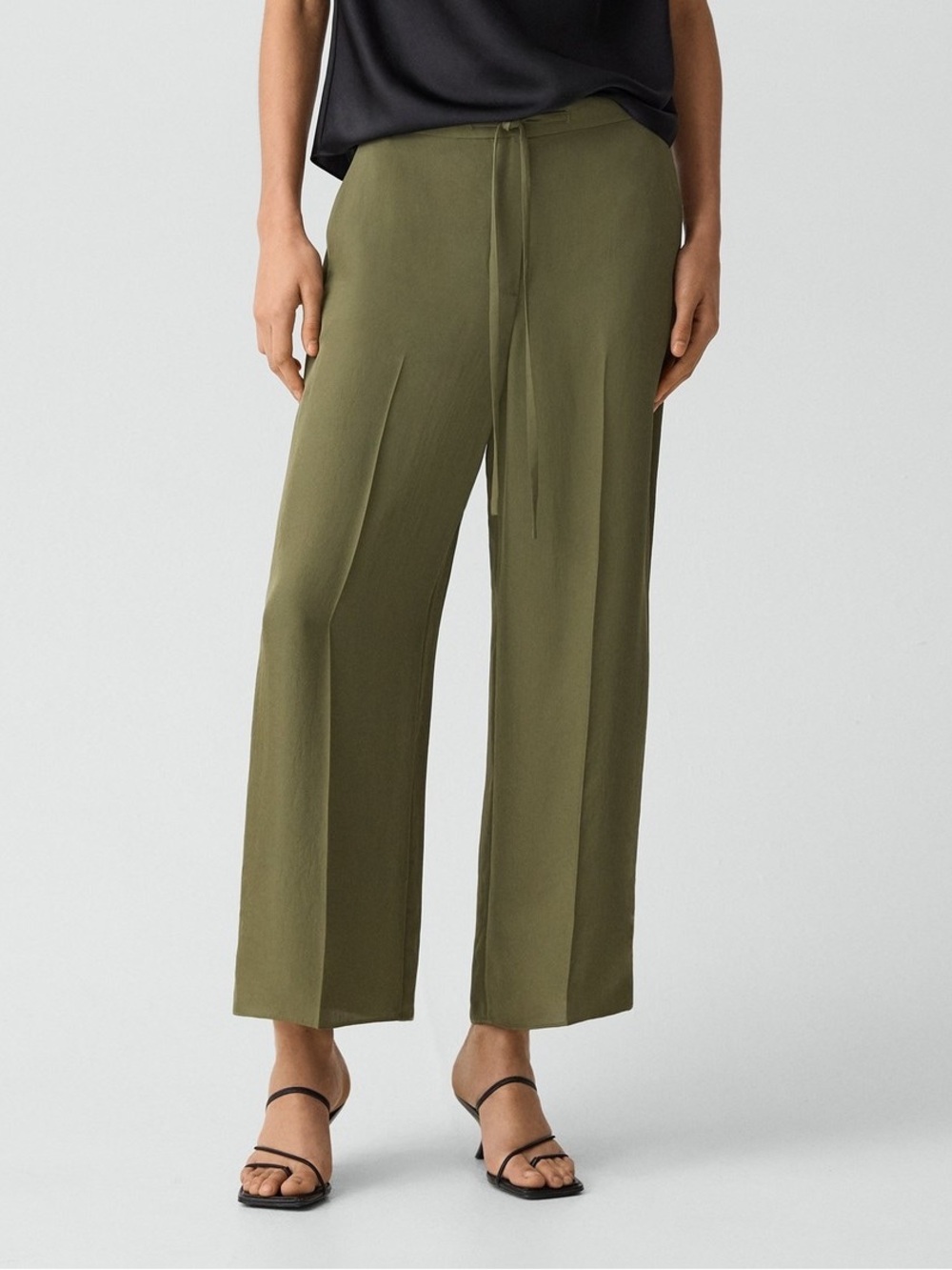 Theory Cropped Wide Leg Pant Washed Twill Forest Moss Size 6